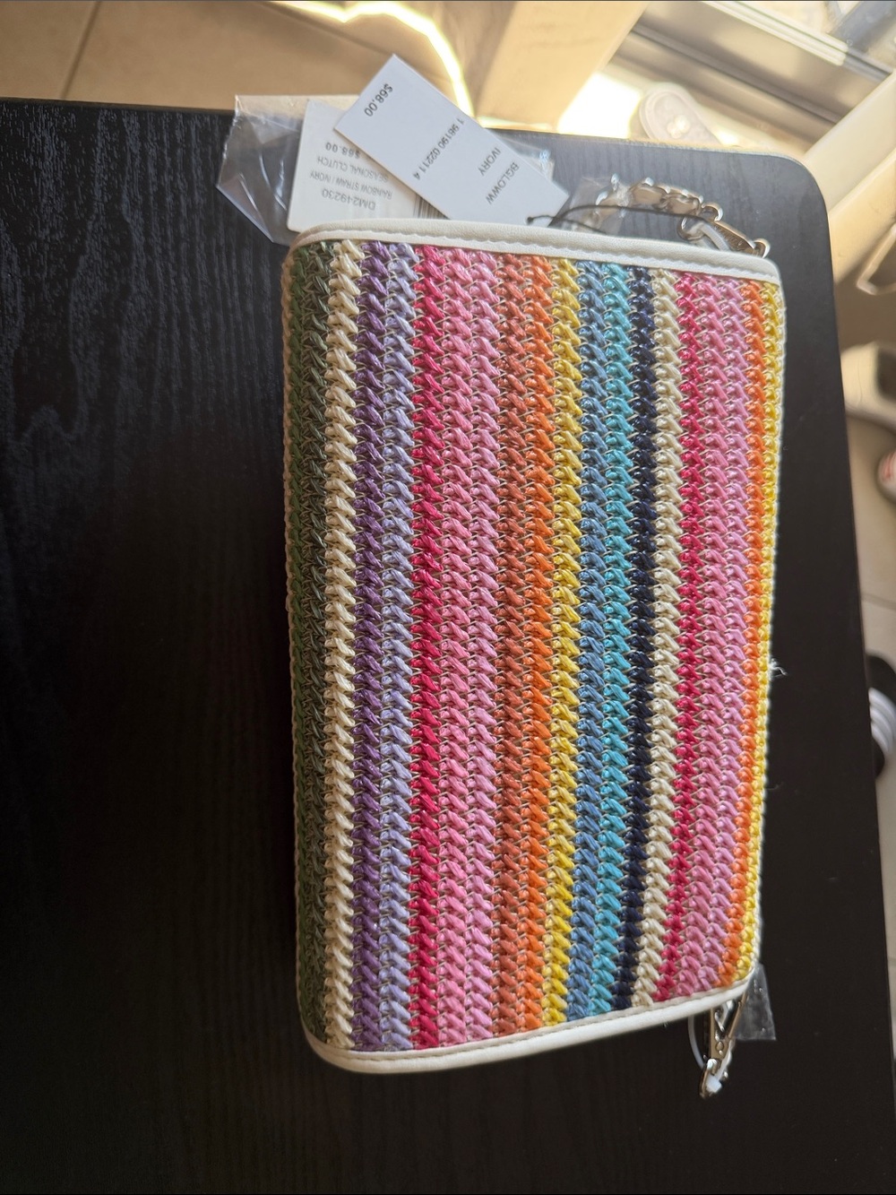 Steve Madden Multicolor Rainbow Woven Crossbody with White Trim - Picture 4 of 5